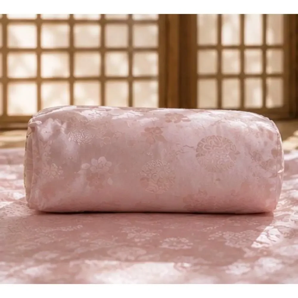 Korean Traditional Silk Pillow - Pink Floral Hand Embroidered.